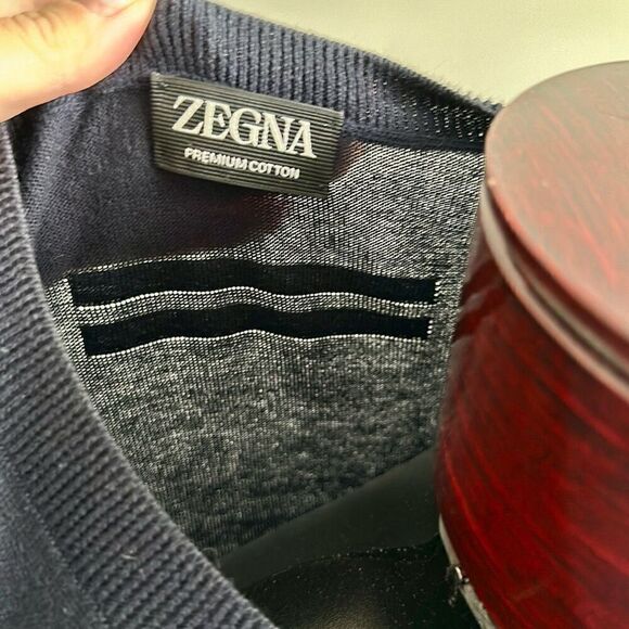 ZEGNA NAVY BLUE PREMIUM COTTON T-SHIRT - Picture 5 of 12